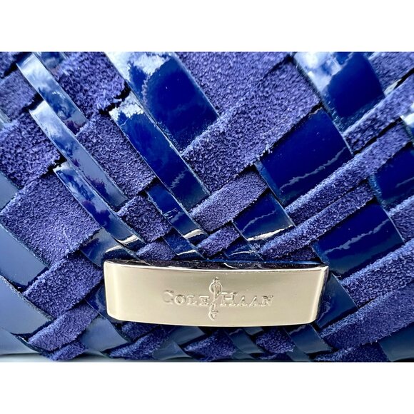 Cole Haan Izzie Clutch Prussian Blue Woven Leather Brynn Weave II NWT - Picture 4 of 10